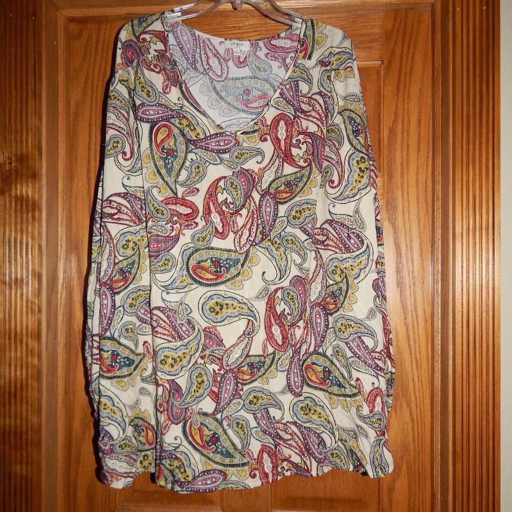 Women's Size M UMGEE Paisley Print Shirt Top Tunic Balloon Sleeve Boho Flowy